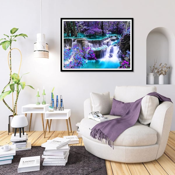 Timanttimaalaus aikuisille, 40x30cm maisema vesiputous täysi 5D timanttimaalaus, violetti puu timanttisetti lapsille, timantti strassi ristipisto Cry