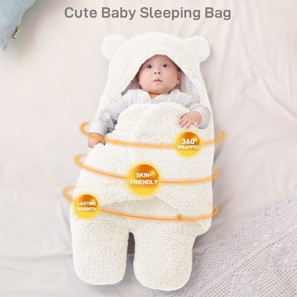 Unisex Baby Swaddle Filt, Baby Nest Sovsäck, Hooded Swaddle Sovsäck för Födelse-Vit-S(0-3 Månader)