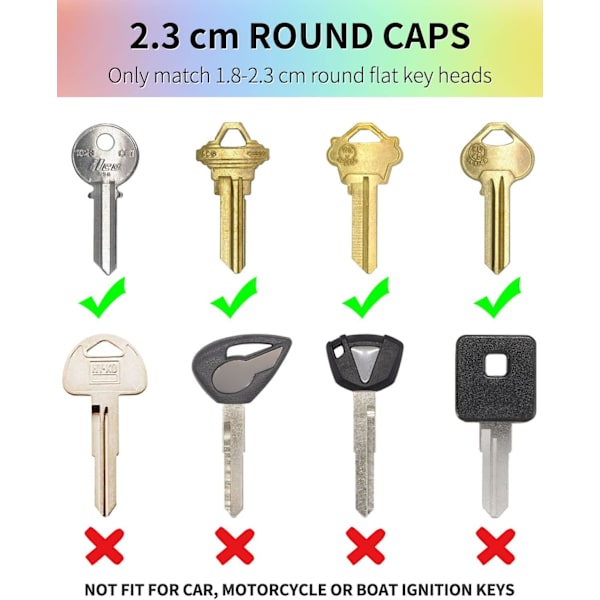 2PCS 32-pack 2,3 cm runda knapplock för små runda platta hushållsnycklar (passar inte för fyrkantiga eller udda nycklar), 8 färger