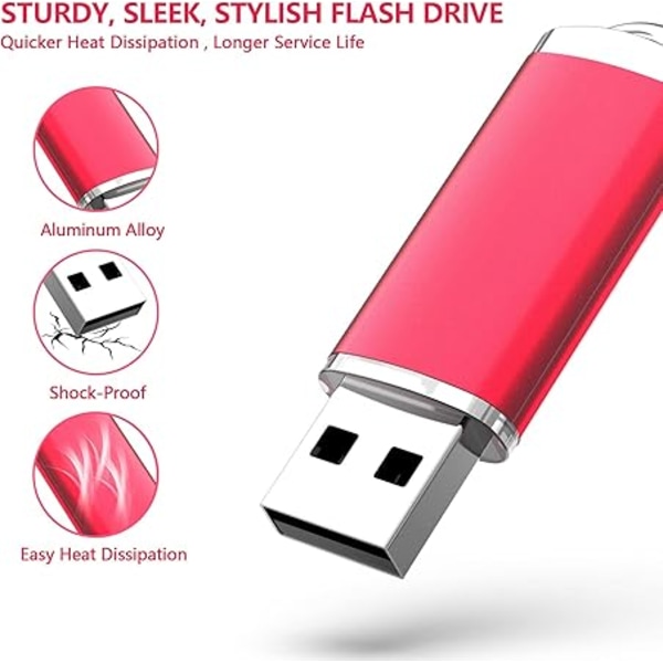 Flash Drive 64 GB USB 2.0 Thumb Drive 64GB Memory Stick Pen Drive Nøglering Design Jump Drive Zip Drive med LED Indikator, Rød