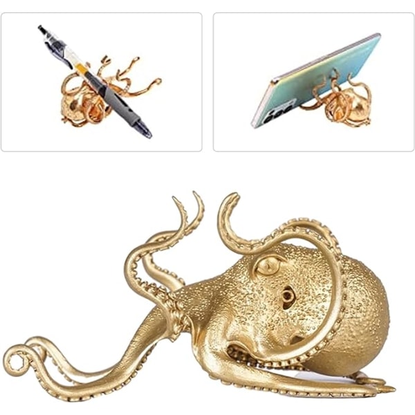 Octopus telefonhållare, gyllene bläckfisk telefonhållare, bordstelefonhållare, gyllene bläckfisk telefonhållare, bläckfisk telefonhållare och skrivbords kreativ telefonhållare