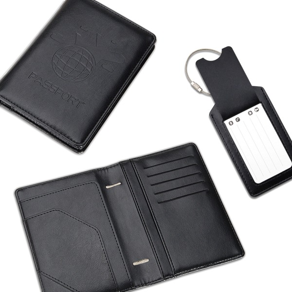 Passhållare (svart), RFID-blockerande PU-läder Case för Storbritannien och Europa med 2 bagagelappar