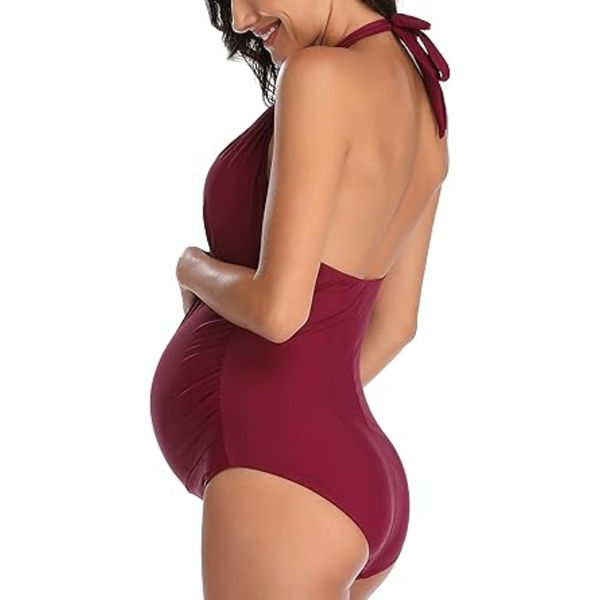 Badetøj til gravide, ét stykke, V-hals, graviditetsbadetøj, halter bikini til gravide
