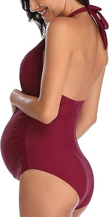 Maternity Badebekledning Ett Stykke V-Hals Graviditetsbadebekledning Maternity Halter Bikini
