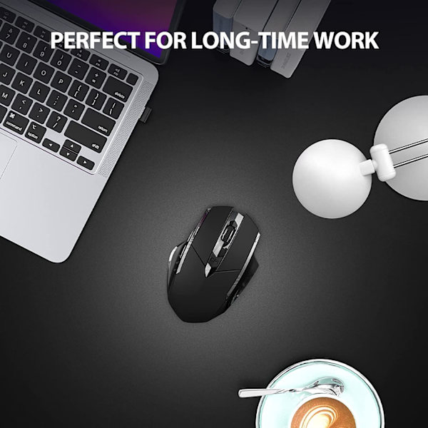 Svart Trådløs Mus, 2.4G Oppladbar Trådløs Ergonomisk Optisk Mus med USB Nano-Mottaker for Laptop PC MacBook ChromeBook, 6 Knapper