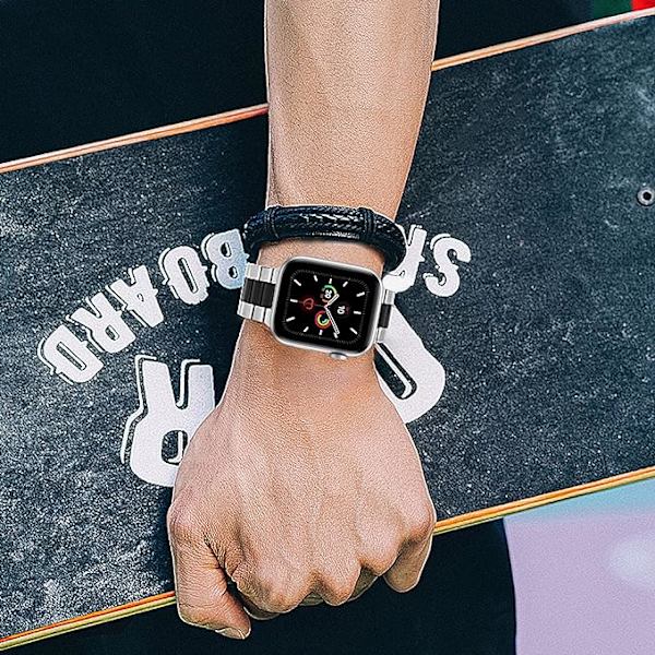 Tre-leddet rustfrit stålrem (sølv sort, eksklusive ure), 38mm/40mm/41mm rem kompatibel med Apple Watch Series Ultra 8/7/6/SE/5/4/3/2/1,