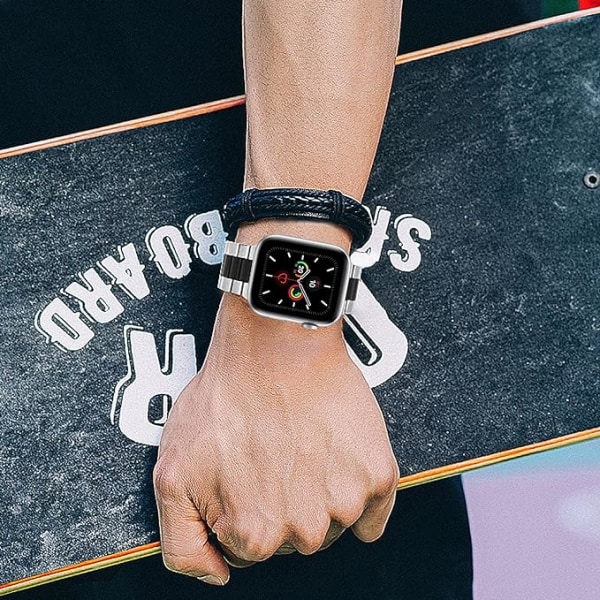 Tre-radigt armband i rostfritt stål (silver svart, exklusive klockor), 38mm/40mm/41mm armband kompatibelt med Apple Watch Series Ultra 8/7/6/SE/5/4/3/2/1,