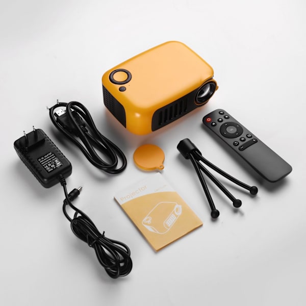 Mini Projektor med Stativ Oransje 1 stk, 5500 lumen AKIYO LED Bærbar 1080P Projektor Støtte, Hjemmekinoprojektor