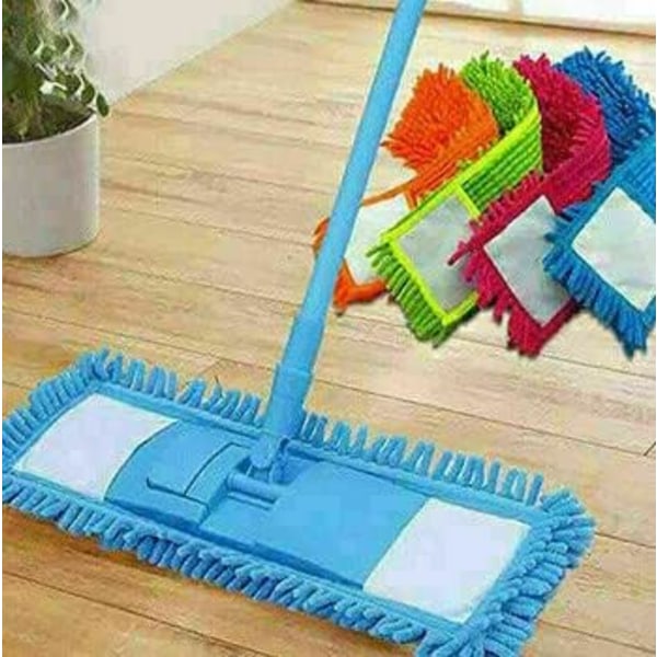 Retractable Microfiber Floor Mop Cleaner (x4 Vaihdettavat Moppipäät Neljä Väriä), Sweeper Puinen Laminaatti Laatta Märkä ja Kuiva