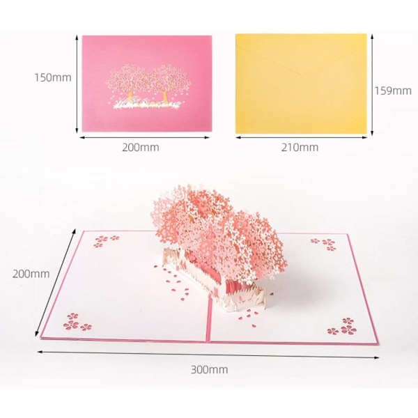 3D Pop Up Kort med Kuvert til Valentinsdag, Bryllup, Fødselsdag, Jul, Mors Dag, Dimission, Fest Romantisk Kirsebærblomst Design