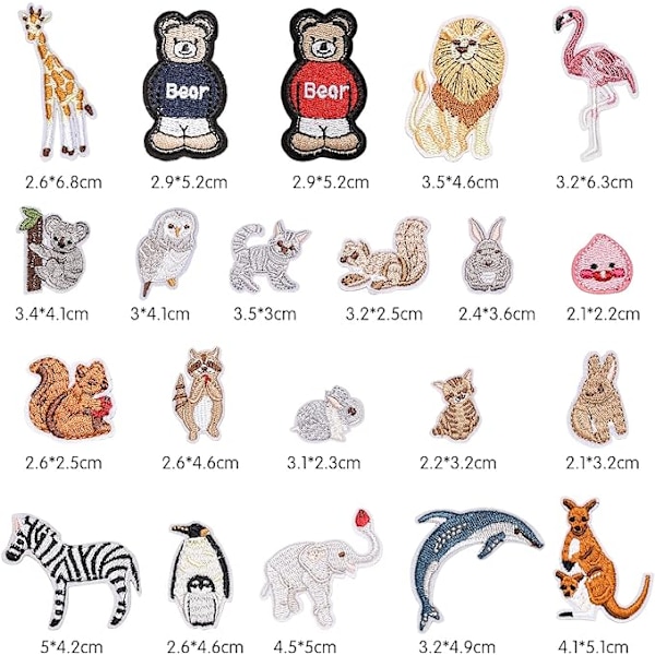 21 STK broderede dyre-patches, zoo dyr DIY tøj jeans T-shirt jakke rygsæk