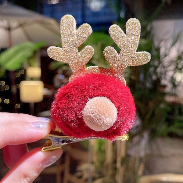 2 kpl Tyttöjen Glitter Hirvi Punaisella Nenällä Hiusklipsi Red
