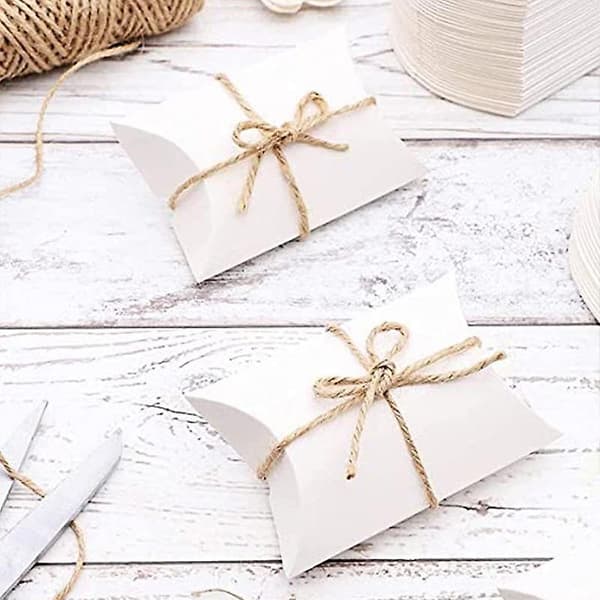 50 st Kraft Pillow Box, Kraft Presentpåsar Bruna Pillow Presentaskar Godisbox Med Jutesnöre White