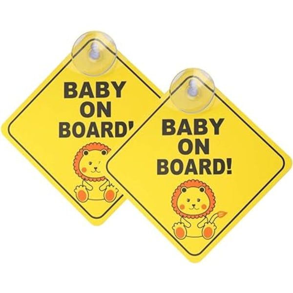 2pcs Baby on Board Car Warning (Lion Style,12*12cm), Baby on Board Car Warning Sticker Signs with Suction Cups