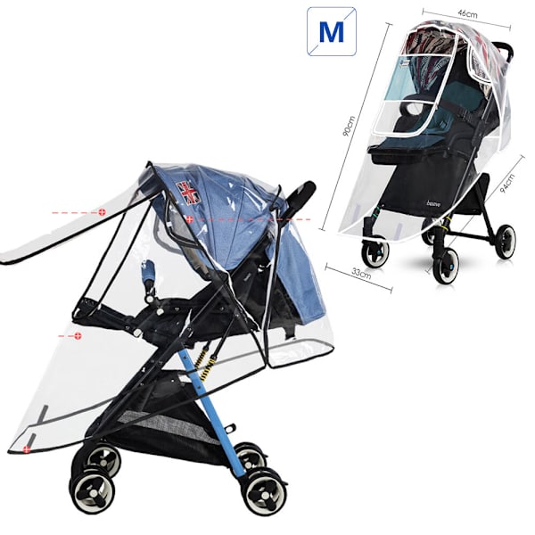 En styck medelstorlek - U-dragkedjeöppning - svart kant (passar barnvagnar 4~11KG) Universellt regnskydd för barnvagn, sittvagn, sulky, barnvagnsinsats, Baby Trave