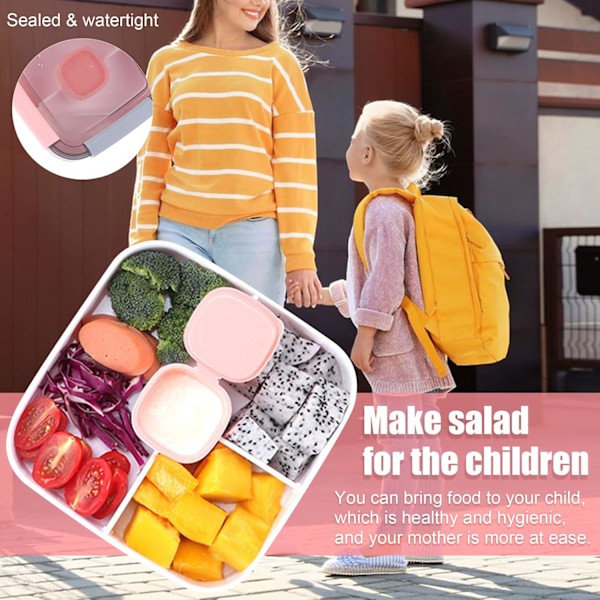 Lunchlåda med 4 fack, 1,1 liter, salladslådor för vuxna/barn, vågform för skola/arbete/picknickresa, läckagesäkra Bento-lådor, mikrovågsugnssäkra