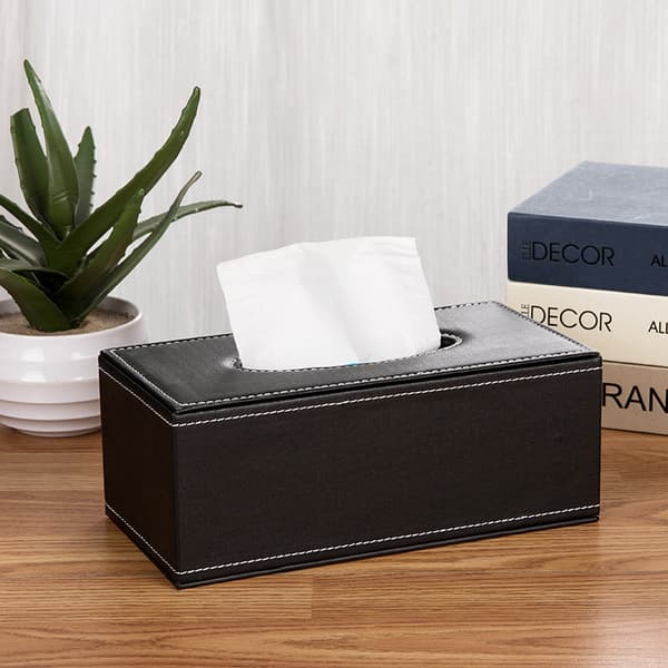 (Brun) Premium PU Læder Tissue Box - 20 x 12 x 9.5cm