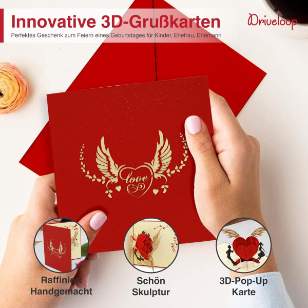3D Pop Up -kortti luonnonmukaisella kirjekuorella - Premium paksu onnittelukortti syntymäpäiväkortilla naisille, miehille, tyttöystävälle, ystävälle