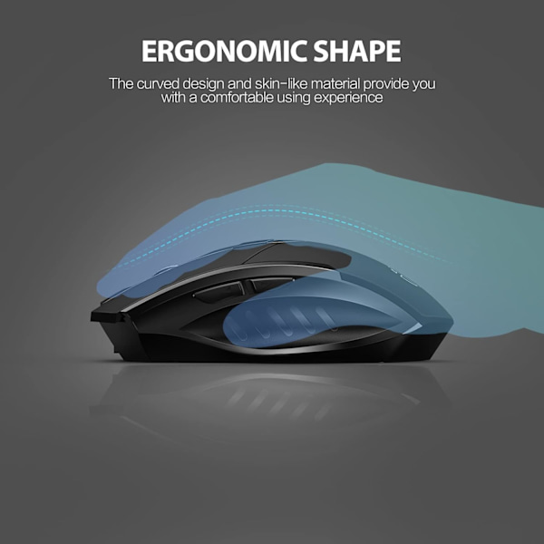 Svart Trådløs Mus, 2.4G Oppladbar Trådløs Ergonomisk Optisk Mus med USB Nano-Mottaker for Laptop PC MacBook ChromeBook, 6 Knapper