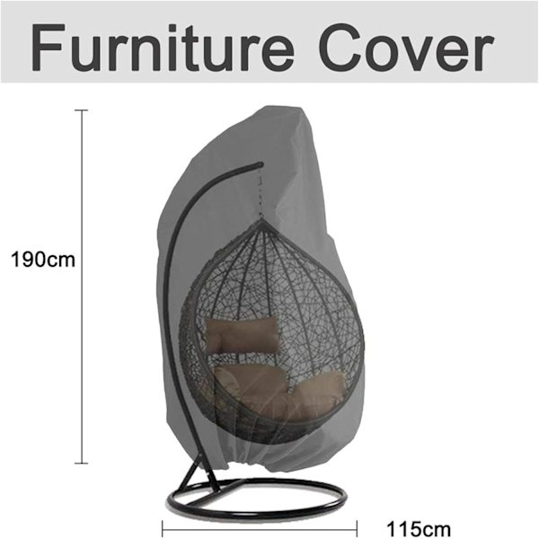 Hängande stolsöverdrag Trädgård Rotting Wicker Vattentät Hängande stolsöverdrag Skyddande överdrag för äggstol Vatten- och dammbeständig - 190 x 115cm Svart