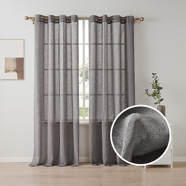 Imitert Hamp Gjennomsiktige Ensfargede Gardiner For Soverom Balkong Dekor Stue Grey 140*160cm