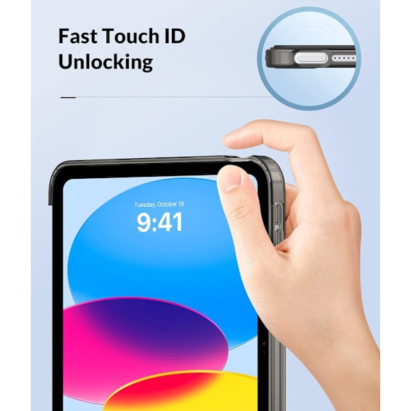 Svart fodral för iPad 10:e generationen 2022 10,9 tum, fodral med mjukt TPU-baksida, flipfodral med halvtransparent stativ, skyddande stöttåligt fodral, automatisk väckning