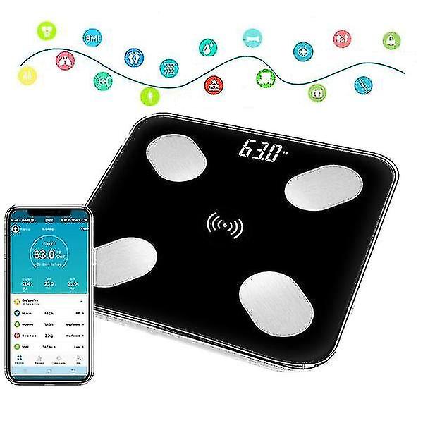 Kehon rasva-asteikko Älykäs BMI-asteikko LED Digitaalinen kylpyhuoneen langaton vaaka black