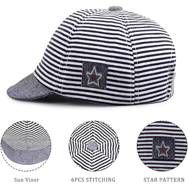 Stjärnbroderad sommarbabyhatt 6 - 36 månader (tibetanska ränder 43 - 48 cm) Pojke flicka bomullstråd Nyfödd söt klassisk hatt för barn