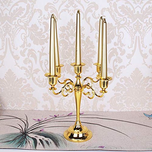 Candelabra Guld Ljusstakar 5 Metallarmar Ljusstakar 27cm Hög Spetsig Ljusstake för Bröllop Födelsedagsfest Matbord Vardagsrum Kamin