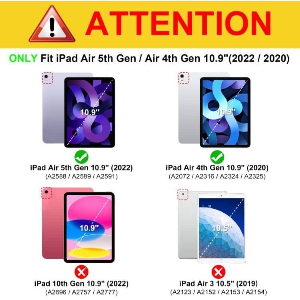 Hybrid Slim Case för iPad Air 5th Generation (2022) / iPad Air 4th Generation (2020) 10,9 tum - [Inbyggd pennhållare] Stötsäkert cover med genomskinlig