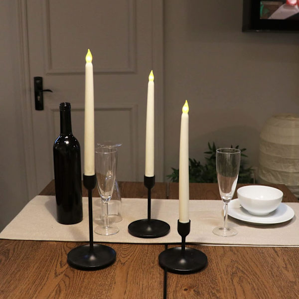 Sett med 8 Elfenbensfargede LED Lysestake Lys med Fjernkontroll for Jul H 27.5cm
