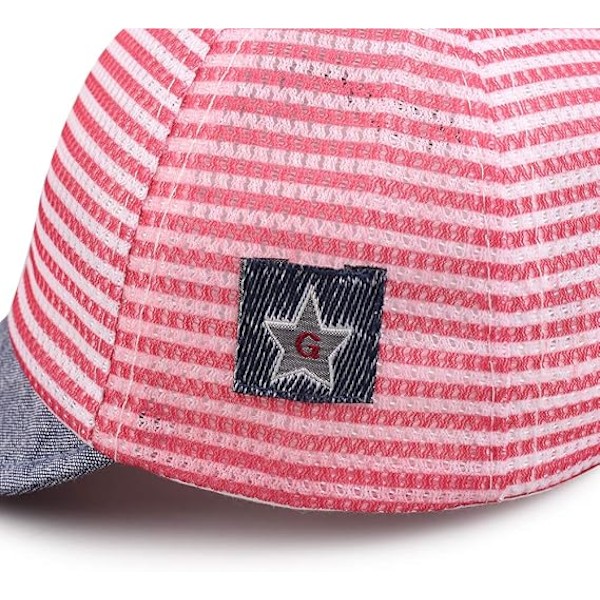 Stjärnbroderad sommarbabyhatt 6 - 36 månader (röda ränder 43 - 48 cm) Pojke flicka bomullsgarn Nyfödd hatt Söt klassisk hatt för barn