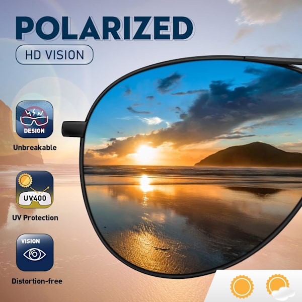 Solbriller for menn Pilot Polariserte solbriller for menn og kvinner Beskyttelse Klassisk stil Ultralette briller Antireflekslinser Kjøring Fiske Sport wi
