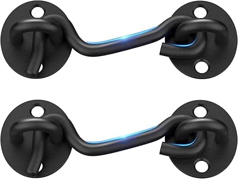 Lågehaspe til stalddør - 2 pakker 10 cm sort krog og øje-haspe kraftig skærmhaspe hardware rustfrit stål lågehaspe kabinekroge til skydedøre