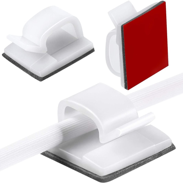 Utomhuskabelklämmor med självhäftande tejp Ljusklämmor Dekorationsklämmor Självhäftande krokar Kabelhållare White 60pcs