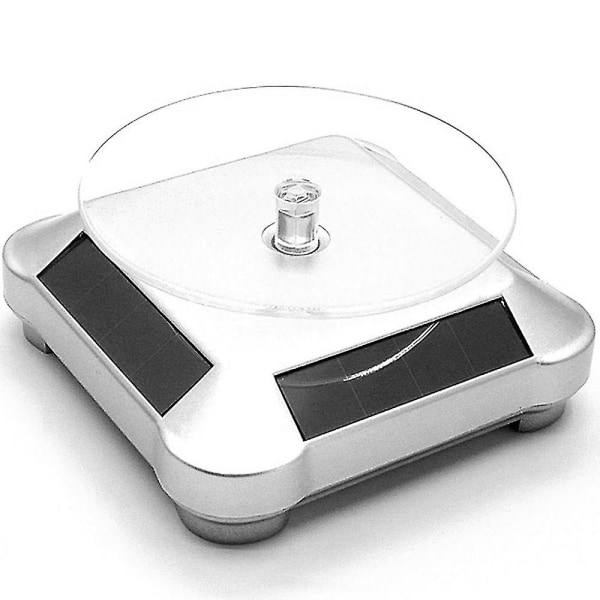 Solcellsdisplayställ Turntable, Batteridriven Dubbelanvänd Rotationsdisplay Silver
