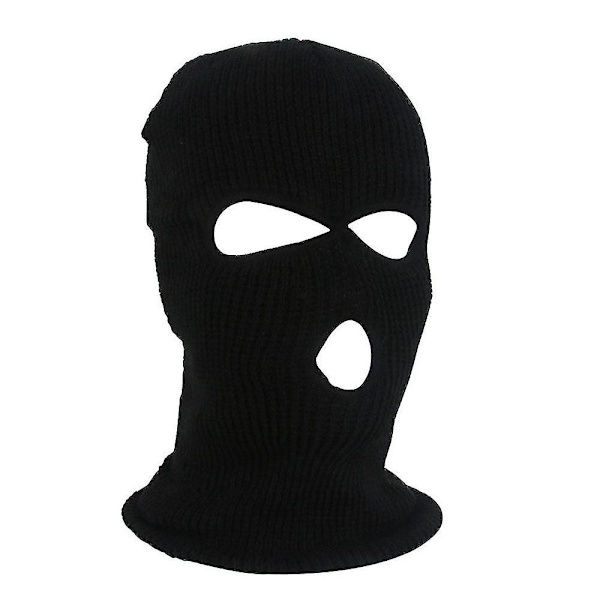 Full Face Skimaske Vinterlue Balaclava Hette Beanie Varm Taktisk Hatt 3 Hull black