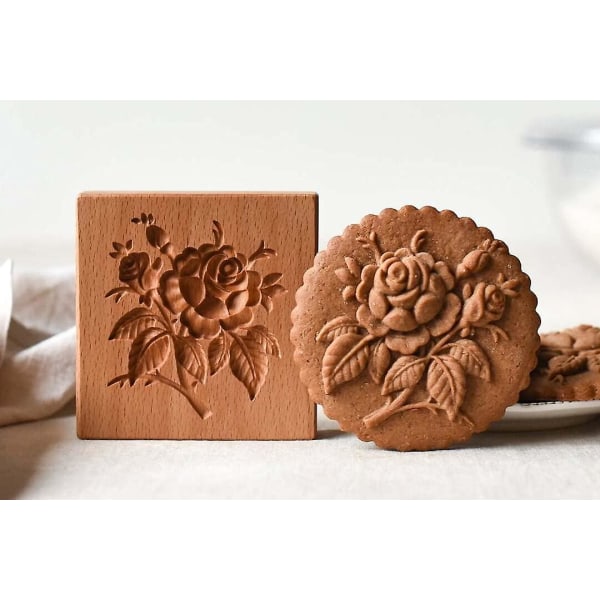Bakeform i tre, bærbar kakeform, rosekake, pepperkake, smørkake Rose