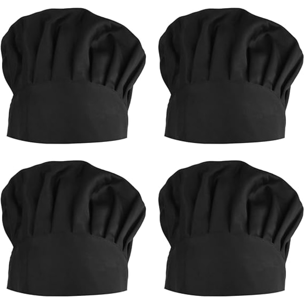 4-delt justerbar svart kokkelue for kvinner og menn, unisex kokkelue, profesjonell mylar kokkelue, pustende kokkelue for grill og bakverk.
