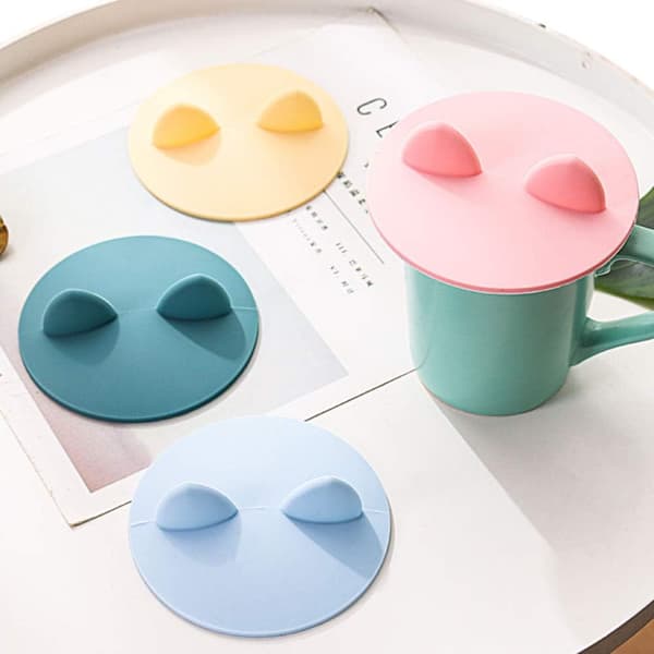 4-pack Söta Katöron Silikon Muggskydd, Återanvändbara Dammtäta Livsmedelsgodkända Gummi Dricksglas Kopp Kaffemugg Lock