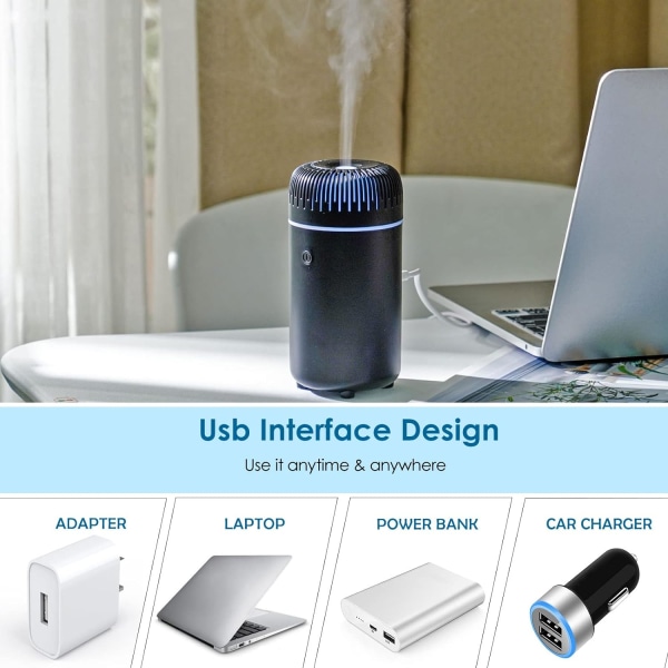 Bilspridare Luftfuktare Aromaterapi eterisk olja Diffusor USB Mini Bärbar Diffusor för bil hemmakontor sovrum (svart)