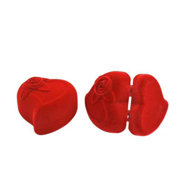3-delars set (stor röd, enkel ring 60*60*42mm) Ringbox - Röd Hjärtformad Presentationsbox - Förlovningsring Bröllop Frieri Smyckeskrin Lyx