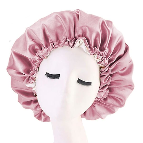 3 stk. Satin Silke Bonnet Søvn Hætte Ekstra Stor Jumbo Dag Og Nat Hætte Red bean paste pink