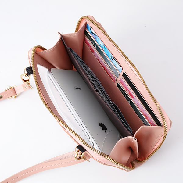 Mobilväska läder korthållare dam plånbok RFID-blockering pekskärm telefonväska axelväska crossbody väska för resor shopping