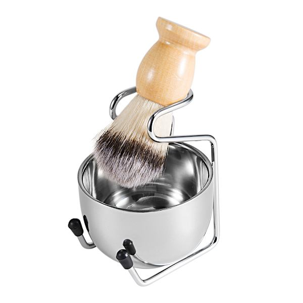 Barbersett for menn i rustfritt stål, barberkost med trehåndtak