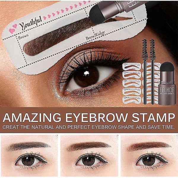 Ögonbryn Stämpel Shaping Kit Återanvändbar makeup Brow Powder Stencil Bärbar vattentät kosmetisk set Medium Brown