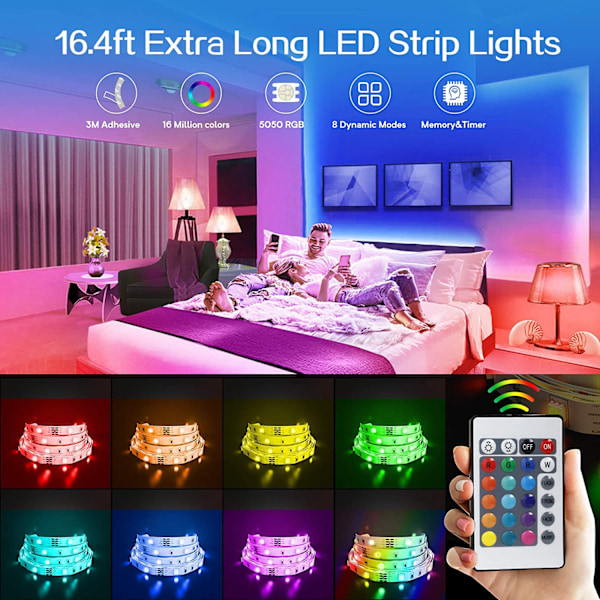 LED-remsa 10M RGB LED-musikband LED-remsa styrd av smartphone-app, 16 miljoner färger, ljus LED-remsa för heminredning