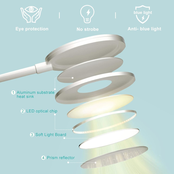Vit sladdlös LED-bordslampa, 5-färgs touch-sänglampa och 5 dimbara dimbara 360° flexibel hals LED-lampa, sängbordsläslampa