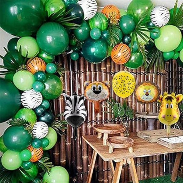 1:a Barn Födelsedagsfest Dekoration Set, Vilda Skogsdjur Folieballong, Födelsedagsdekoration Set, Djungeltema Djurfest Tillbehör, Pojkar och F