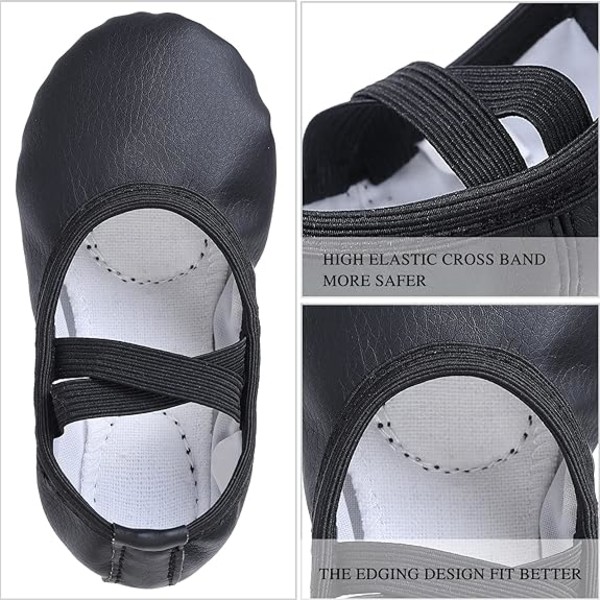 Flickor Läder Balettskor Dansskor Yoga Gymnastik Split Botten Tofflor Storlek 38 Svart
